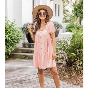 LONGER WAIT PINK BUTTON FRONT MINI DRESS